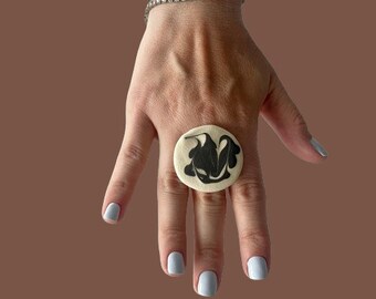 Ceramic Ring, Marble ring, unique jewelry, porcelain ring, ceramic jewelry, big ring, statement ring, adjustable ring,  Studioleanne