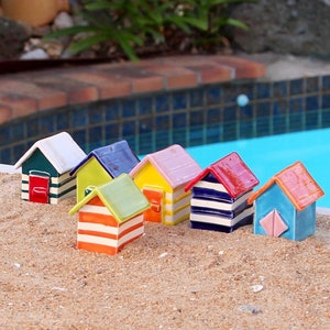 Beach Hut Ornaments, Home decor, Ceramic beach house, bathing boxes, ornaments and accents, miniature house, home and living, modern design.