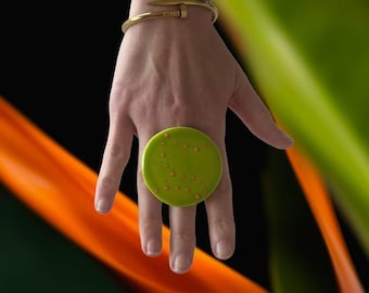 Green Ring, Ceramic Ring, Statement Ring, Ceramic Jewelry, unique jewelry, bespoke jewelry, big ring, bold ring, large ring, geometric ring