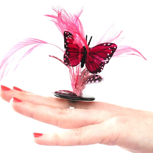 Feather  Statement Ring Ceramic - big bold oversized handmade adjustable cocktail ring - COME FLY with ME - 1.6 inch