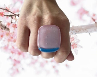 Pink Ring, Statement Ring, Unique jewelry, womens jewelry, fused glass jewelry, big ring, New Year fashion, cocktail ring, statement ring