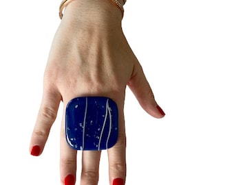 Bespoke Jewelry, Sapphire Blue Ring, Fashion Ring, Fused Glass Ring, Adjustable Ring, cocktail ring, inspirational jewelry, handmade ring