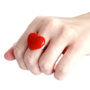 Red Heart Ring, Fused glass ring, gift for her, red ring, love ring, glass ring, statement ring, cocktail ring, handmade by StudioLeanne