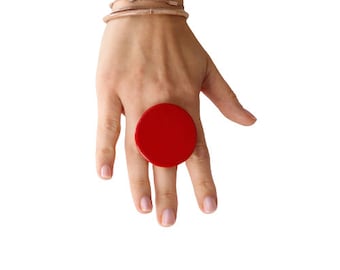 Red Ring, Ceramic Ring, Ceramics and Pottery, ceramic jewelry, adjustable ring, statement ring, cocktail ring, handmade ring by StudioLeanne