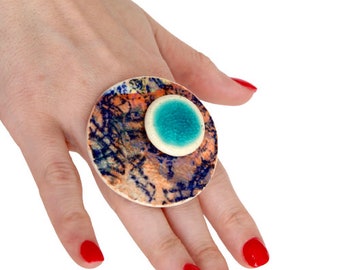 Ceramic Ring Statement Ring - big ring, fashion ring, boho ring, hippy ring, handmade ring, wearable art - AUSTRALIAN ART