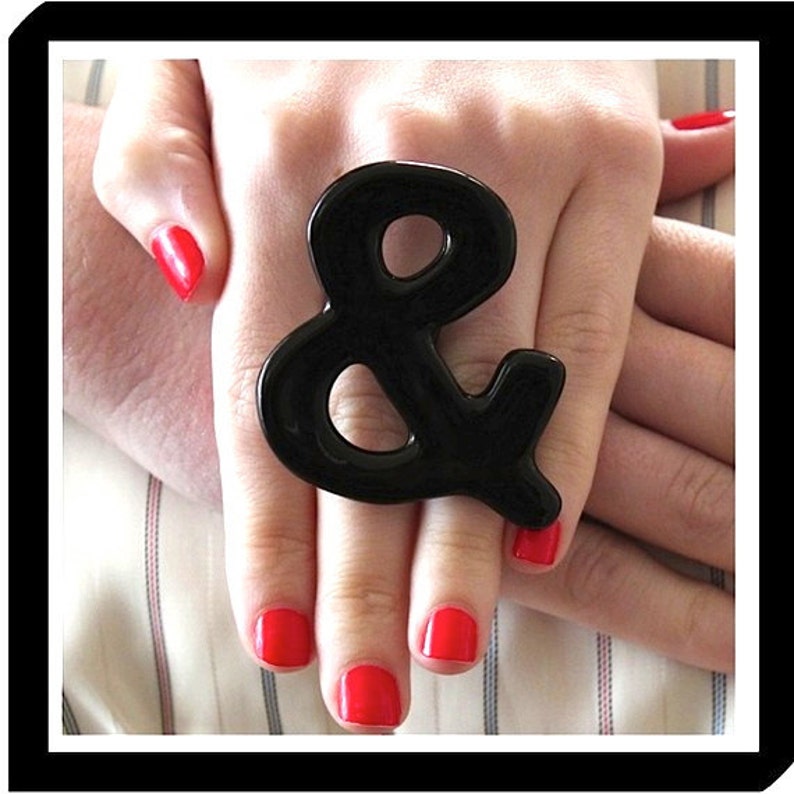 Fashion Ring, Ceramic ring Ampersand novelty ring, big ring, bold ring, handmade ring by StudioLeanne, adjustable statement ring image 3