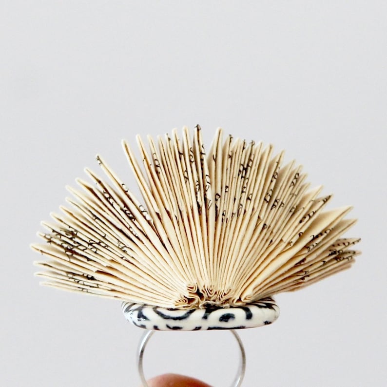 Statement Ring Ceramic and Paper Art Ring big ring summer celebrations book sculpture ring handmade ring
