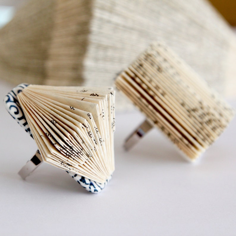 Statement Ring Ceramic and Paper Art Ring big ring summer celebrations book sculpture ring handmade ring