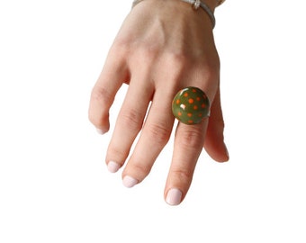 Unique Fashion Jewelry, Polka Dot Ring, Ceramic Ring - ceramic jewelry, big ring, bold ring, handmade ring, statement ring, adjustable ring