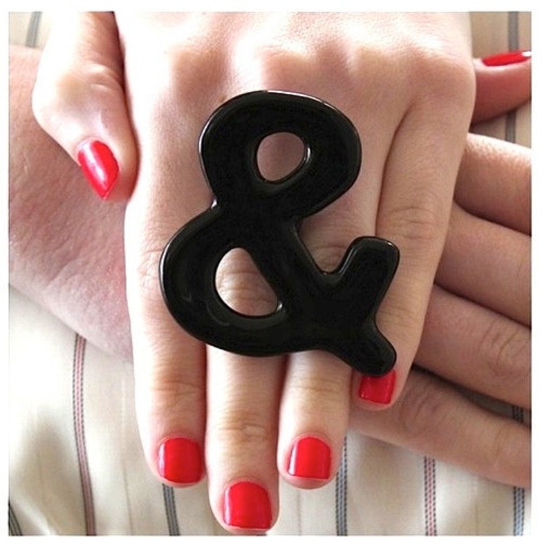 Fashion Ring, Ceramic ring Ampersand novelty ring, big ring, bold ring, handmade ring by StudioLeanne, adjustable statement ring image 2