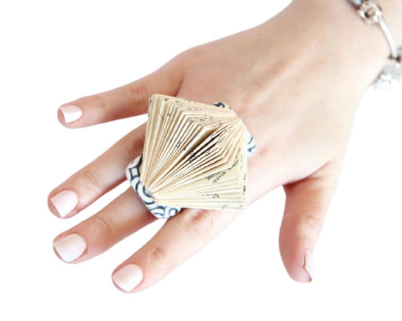 Statement Ring Ceramic and Paper Art Ring big ring summer celebrations book sculpture ring handmade ring