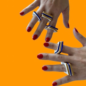 Jewelry Sale, Stacking rings, Fashion statement rings, Ceramic rings, stackable rings, ceramic jewelry, bold rings wearable art Studioleanne