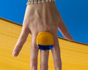 Statement Ring, Yellow Ring, Unique jewelry, womens jewelry, fused glass jewelry, big ring, New Year fashion, cocktail ring, statement ring