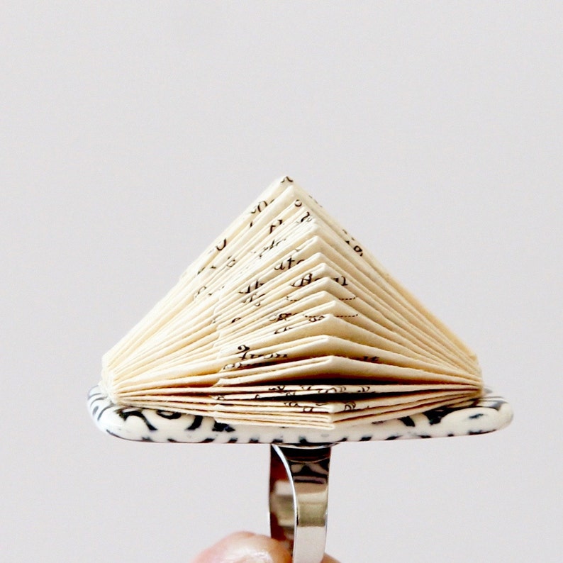 Statement Ring Ceramic and Paper Art Ring big ring summer celebrations book sculpture ring handmade ring