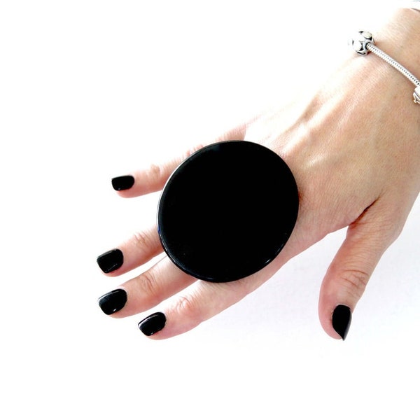 Black Ring, Statement Ring, Adjustable Ring, ceramic jewelry, big ring,  bold ring, ceramic ring, large ring, handmade ring by Studioleanne