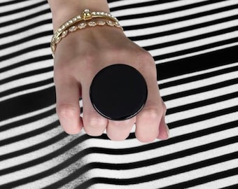 Black Ring, Handmade Ceramic Ring,  gothic jewelry, unisex ring, ceramic jewelry, big ring, large ring, classic ring, adjustable ring