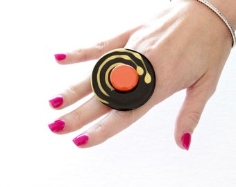 Ceramic Jewelry, Big Ring, Womens Jewelry, Ceramic Ring, Statement Ring, Geometric jewelry, gift for her, adjustable ring, New Year Fashion