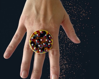 Ceramic ring, Abstract Art, Statement Ring, Australian Art  fashion ring, boho ring, polka dot adjustable ring, gift for her, handmade ring