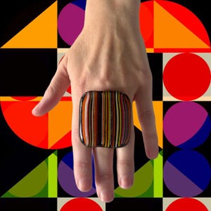 Big ring, Geometric Jewelry, Glass Ring, wearable art, striped ring, statement ring, fashion ring, large ring, oversize ring, Studioleanne