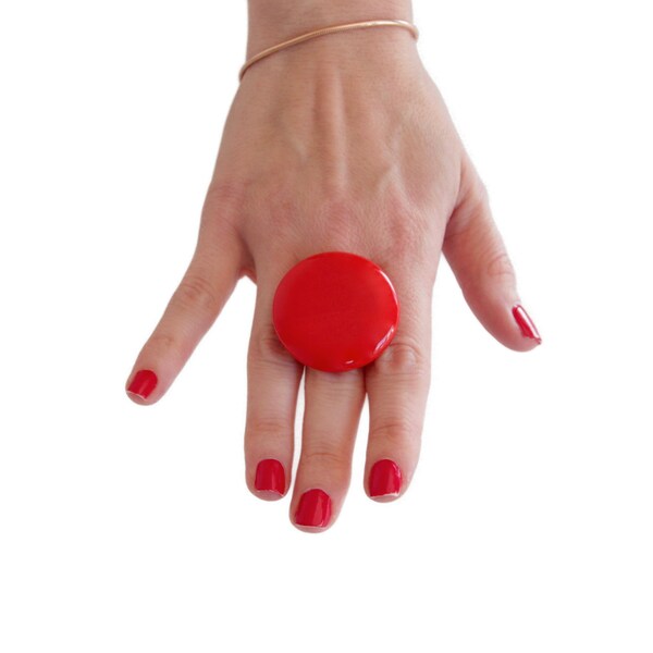 Anillo rojo, anillo de declaración, anillo de vidrio fusionado - anillo boho, anillo de declaración rojo, anillo gitano, anillo boho, joyería de vidrio fusionado, anillo de moda
