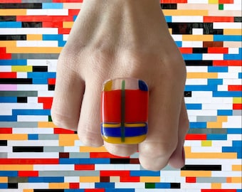 Geometric Ring, Statement Ring, Unique jewelry, womens jewelry, fused glass jewelry,  New Year fashion, cocktail ring, statement ring