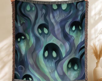 Personalized Skeleton Dance Woven Blanket - Custom Halloween Throw, Spooky Home Decor, Trick or Treat Gift, Scary Skulls Tapestry, Creepy