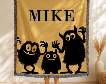 Personalized Monster Blanket - Cozy Woven Kids Throw, Custom Nursery Decor, Unique Halloween Gift, Soft Child’s Bedding, Colorful Cover