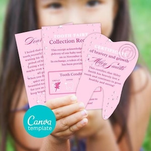 Set Mini Fatina dei Denti Rosa - Lettera della Fatina dei Denti modificabile, Ricevuta, Nota e Piccola Busta, Kit Fatina dei Denti Set Personalizzato, Tasca Fatina dei Denti