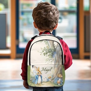 Sac à dos Peter Rabbit personnalisé - Cartable personnalisé pour enfants | Sac à dos brodé avec nom de lapin | Retour à l'école | Léger et imperméable