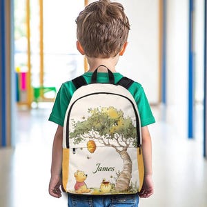 Sac à dos personnalisé Winnie l'ourson – Cartable personnalisé pour enfants | Sac à dos avec nom imprimé | Imperméable et léger, sac à dos de voyage pour chambre d'enfant