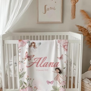 Feen und Schmetterlinge Fleece Babydecke - Personalisierte weiche Decke | Kinderzimmer Dekor | Baby-Dusche-Geschenk | Fee-Thema | Benutzerdefinierte Baby Geschenk