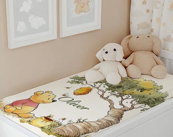 Personalized Winnie the Pooh Changing Pad Cover – Custom Baby Changing Cover | Pooh Bear Nursery Decor | Baby Shower Gift