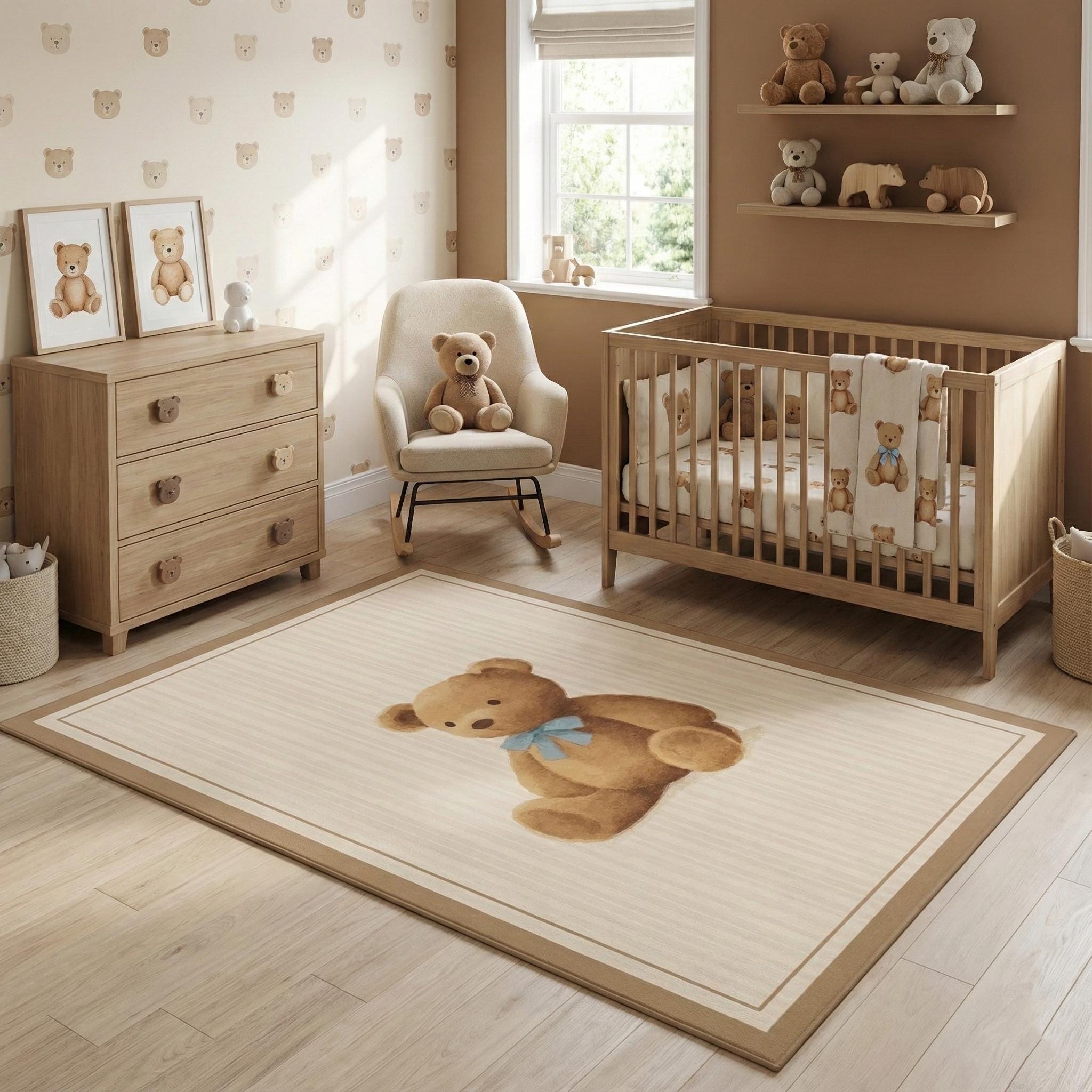 Teddy Bear Area Rug - Blue Bow Stripes Nursery Decor, Kids Room Carpet ...