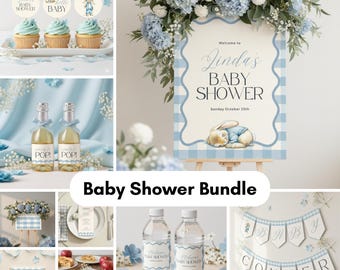 Paquete de baby shower de Peter Rabbit / Plantillas editables de Canva / Invitaciones, juegos, letreros, etiquetas y más / Decoración inspirada en Beatrix Potter