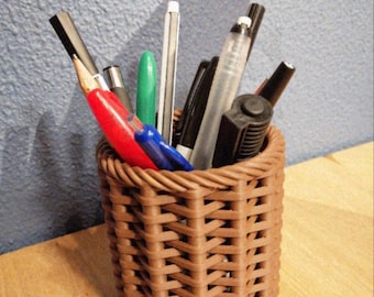Woven Pencil Holder, 3D Printed Basket-Style Pen Organizer - 3D Printing - Blender Modeling - BambuLab - Limited Edition, Only a Few Left