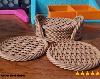 Woven Coasters Set, Textured Drink Coaster for Table Decor - 3D Printing - Blender Modeling - BambuLab - Limited Edition, Only a Few Left