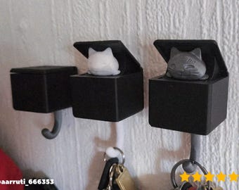 Gancho para llaves con forma de gato, llavero con diseño de caja oculta para gato - Impresión 3D - Modelado en Blender - BambuLab - Edición limitada, quedan pocas unidades