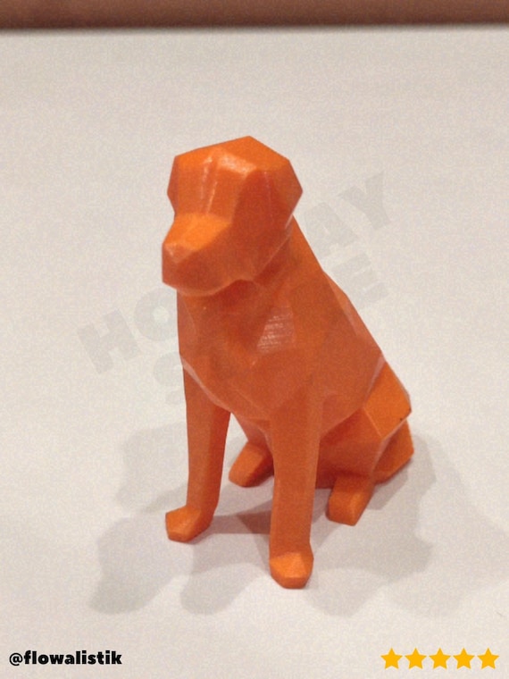 ローポリゴールデンレトリバーモデル、ポリゴン犬像 - 3Dプリント