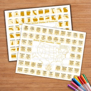 Activité des États et des capitales, École à la maison imprimable aux États-Unis, Géographie des enfants, Suivi des voyages, Apprentissage des élèves, Carte des ventes, Suivi des ventes