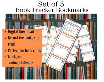 Printable Book Tracker Bookmark, Digital Bookmarks, Bookmarks for Readers, Book Lovers Gifts, Book Reading Tracker, Book Club