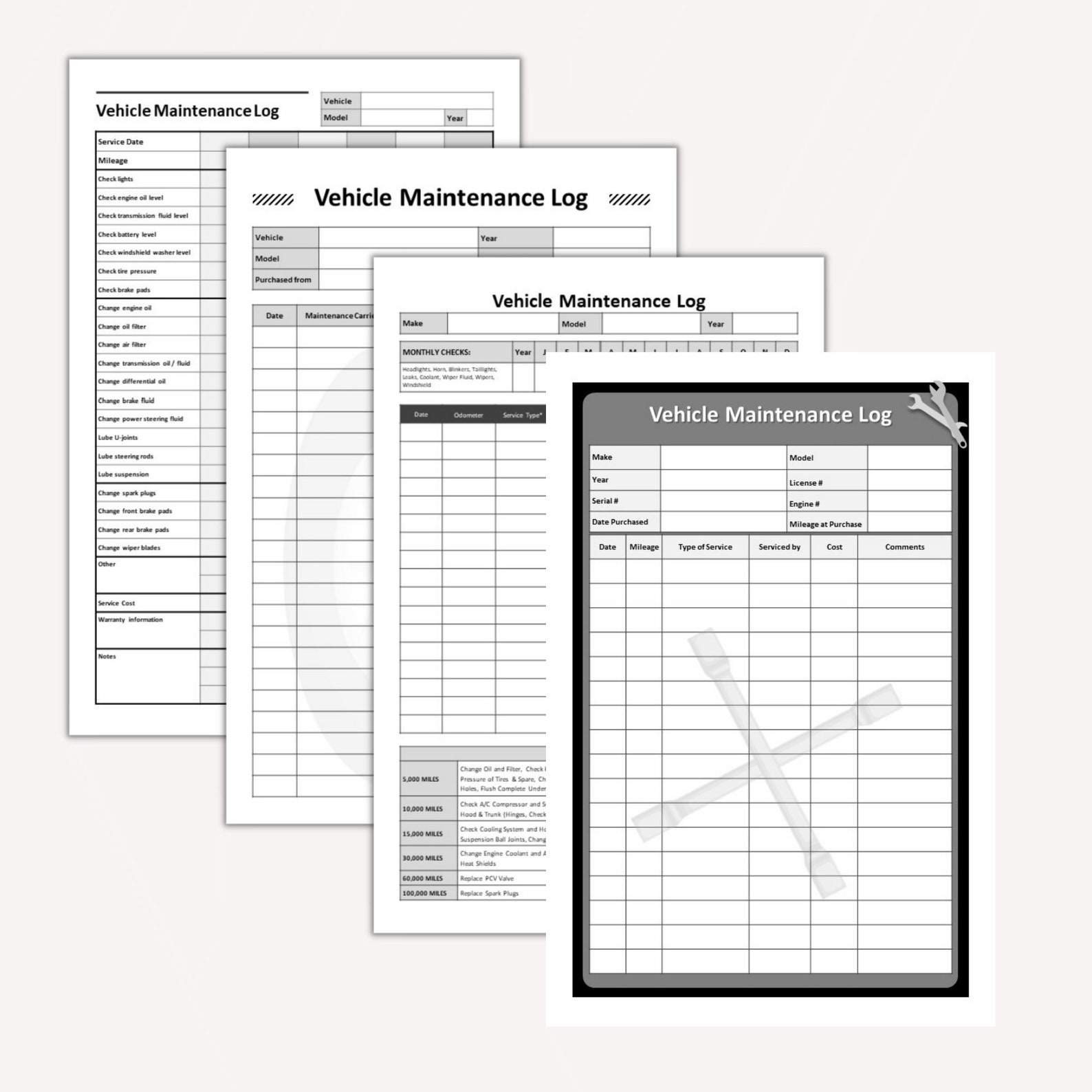 Vehicle Maintenance Log Printable, Vehicle Repair Log With Vehicle Checklist, Mileage Tracker ...