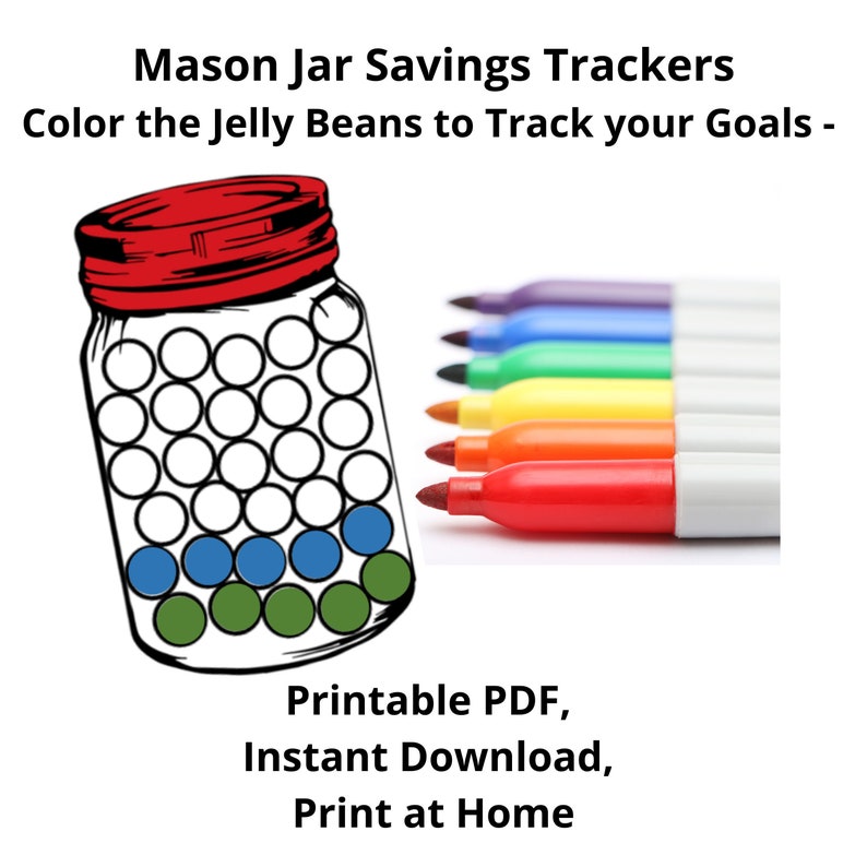 Savings Tracker Printable Mason Jars, Color in Your Financial Goals ...