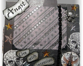 Scrapbook Page, Self Standing Frame, Premade page, Desk top photo frame, Skulls, Teenager Scrapbook Page, Cool photo frame, tabletop frame