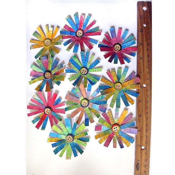 Paper Flowers/set of 5 Mixed Media Flowers/fake Flowers/star