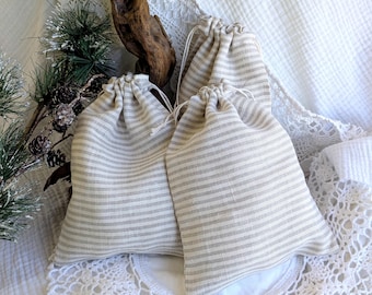 Bolsas de almacenamiento de lino natural con cordón ajustable – Bolsas de lino reutilizables de 6×8,5"