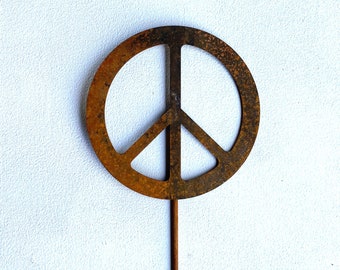 Metal Garden Art Stake Peace Symbol cutout is 8inches high