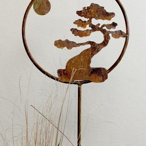 Bonsai Tree Metal Garden Art Stake: Rusted Steel Decor image 2