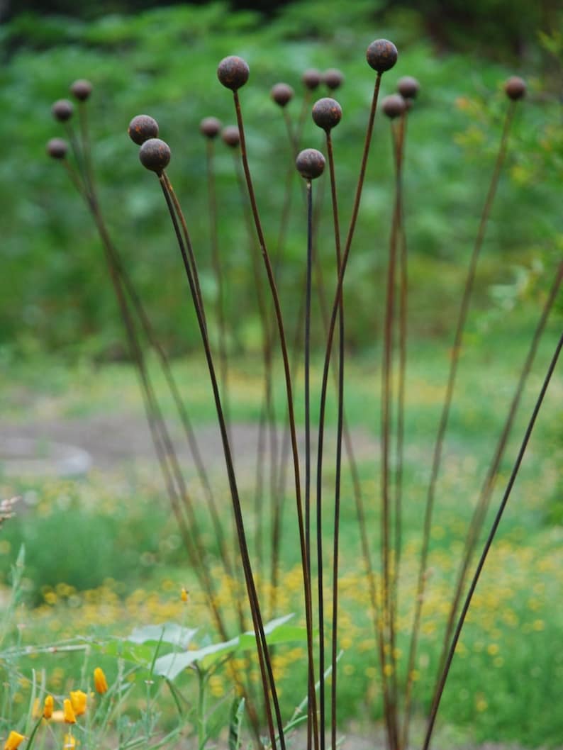 Kinetic Metal Garden Art Handmade Sculpture Grouping of 7 Balls Outdoor Garden Sphere Gift Decor For Yards Ball Weeds image 2