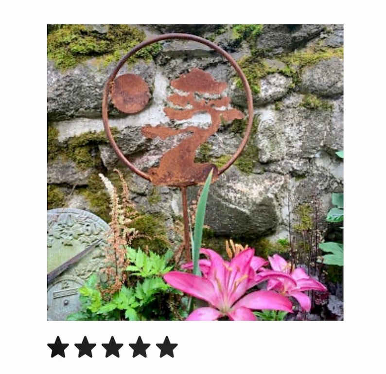 Bonsai Tree Metal Garden Art Stake: Rusted Steel Decor image 4