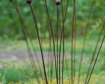 Kinetic Metal Garden Art Sculpture Grouping of 7 -1"balls-The Original-Ball Weeds- Flower Pods